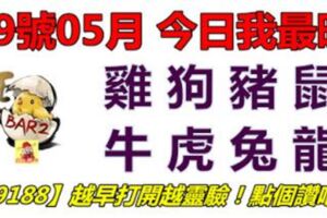 19號05月，今日我最旺！雞狗豬鼠牛虎兔龍！【59188】越早打開越靈驗！點個讚吧！