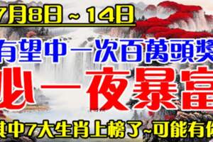 7月8日～14日有望中一次百萬頭獎，必一夜暴富的生肖