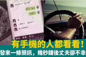 老婆發來一條簡訊，幾秒鐘後丈夫卻不幸喪命……有手機的人都看看！！