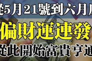 從5月21號到六月底偏財運連發，從此開始富貴亨通的生肖