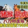 今天9月6日：每日旺財提示：馬牛豬猴，龍虎兔豬。八方財進賬！今天上榜生肖留言798368必轉！