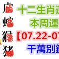 十二生肖運勢：本周運勢【07.22-07.28】千萬別錯失！