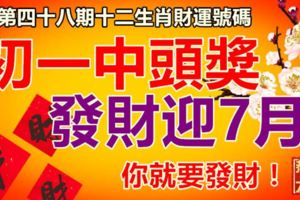第四十八期十二生肖財運號碼。初一中頭獎，發財迎7月。你就要發財！