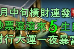 9月中旬，橫財連發，鈔票滾滾來的5生肖，財行大運，一夜暴富！