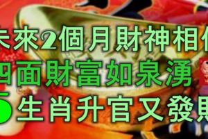 財運亨通，未來2個月財神相伴，四面財富如泉湧，5生肖陞官又發財！