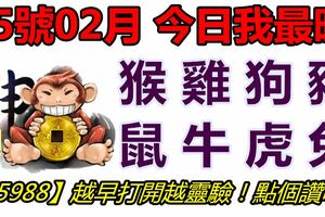 25號02月，今日我最旺！猴雞狗豬鼠牛虎兔！【25988】越早打開越靈驗！點個讚吧！