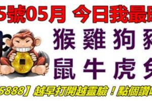 05號05月，今日我最旺！猴雞狗豬鼠牛虎兔！【55888】越早打開越靈驗！點個讚吧！