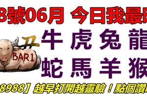 28號06月，今日我最旺！牛虎兔龍蛇馬羊猴！【28988】越早打開越靈驗！點個讚吧！