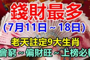 7月11日～18日錢財最多的生肖