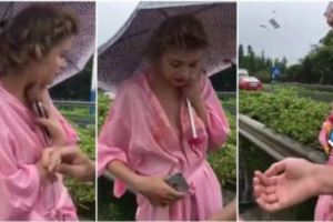 車禍現場保時捷一撞...金髮妹「車頭燈」露出！身上浴袍暗藏亮點網友眼尖：裡面沒穿？