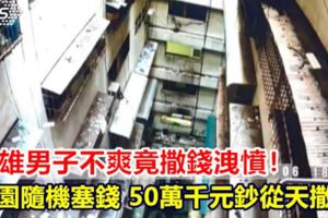 高雄男子不爽竟撒錢洩憤公園隨機塞錢50萬千元鈔從天撒落