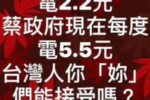 網傳「馬政府時代每度電2.2元，蔡政府現在每度電5.5元」？