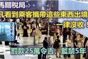 大馬關稅局：但凡看到乘客攜帶這些東西出境，一律沒收！罰款25萬令吉、監禁5年！