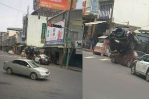神級三寶飛起疊上路邊車？網友笑歪：開飛航模式(影)