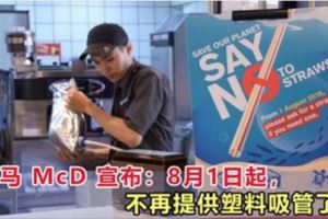 大馬麥當勞將從2018年8月份開始，不在提供塑料吸管！