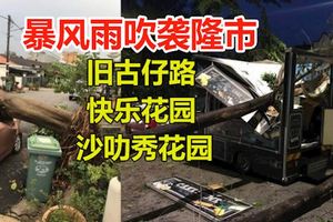 暴風雨吹襲隆市舊古仔路、快樂花園及沙叻秀花園，造成多棵大樹倒塌，超過10輛轎車遭壓毀及民宅屋頂遭掀起！
