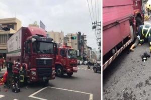 老翁遭捲大貨車底受困搶救畫面曝光