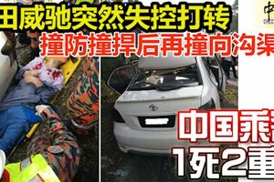 豐田威馳突然失控打轉！撞防撞捍後再撞向溝渠！中國乘客1死2重傷！
