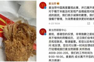 北京一小孩在麥當勞外賣雞翅中吃出羽毛：已向食藥監部門舉報