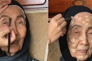 孫女為70歲阿嬤化妝，完成後竟比媽媽還要年輕漂亮，可把她樂壞了！