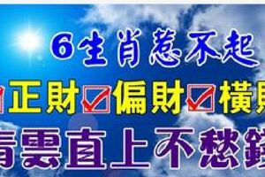 6生肖惹不起！正財偏財橫財如雨，青雲直上不愁錢！