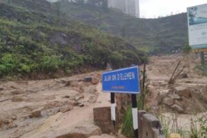 豪雨釀土崩　通往彩雲閣路段遭淹沒