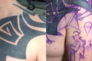 這個男子原以為超難看的刺青沒救了，豈料神人刺青師居然修改成「超霸氣的二戰刺青」！