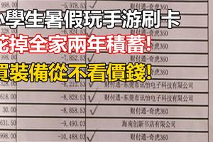 小學生暑假玩手游刷卡花掉全家兩年積蓄稱買裝備從不看價錢!