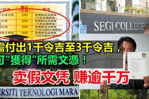只需付出1千令吉至3千令吉，即可「獲得」所需文憑！賣假文憑賺逾千萬