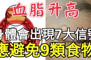 血脂升高，身體會出現7大信號，應避免9類食物！