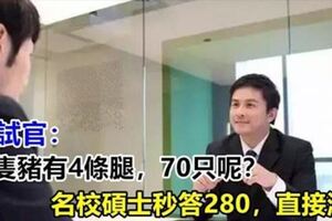 面試官：一隻豬有4條腿，70隻呢？名校碩士秒答280，直接淘汰