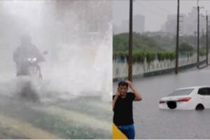 西南氣流炸雨台中！馬路瞬變汪洋「路過騎士濺水花」　汽車半路拋錨急呼救