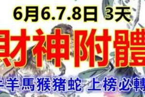 6月6.7.8日三天財神附體，橫財大發大賺的六生肖