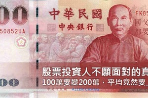 股票投資人不願面對的真相：其實100萬要變200萬，平均需要__年！