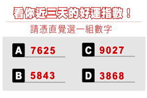 好運測試：憑直覺選一組數字，測你近三天的好運指數!