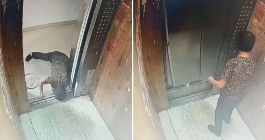 影／刀子滑落電梯縫　「中國大媽照搭」下場慘了