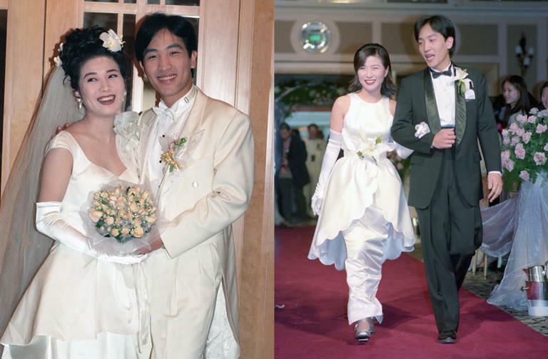 方文琳、于冠華1996年結婚，右圖為兩人擔任裘海正婚禮的伴郎伴娘。（圖／中時資料照）