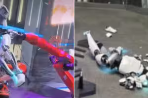 上海機器人表演大翻車!機器人「當場粉身碎骨」 觀眾尬喊:完了 上海機器人表演大翻車!機器人「當場粉身碎骨」 觀眾尬喊:完了