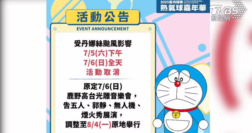台東熱氣球開幕！「哆啦A夢」超吸睛 下午場遇颱風取消