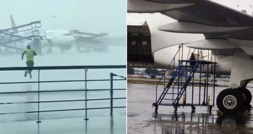 突遇強風暴！機場設備被「吹飛」　3客機慘遭撞毀