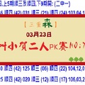 【三重森】「六合彩」03月23日 (034)*叫小賀二人PK賽NO:7*二中一參考