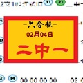 【六合報】「六合彩」02月04日 二中一參考