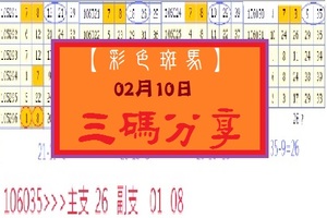 【彩色斑馬】「今彩539」02月10日 3碼分享版!!