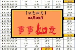 【彩色斑馬】「今彩539」03月08日 事事如意!!分享版!!!