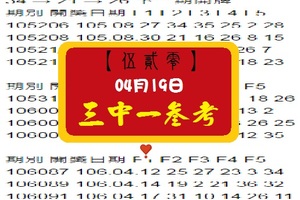 【伍貳零】「今彩539」04月19日 三中一參考