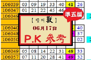 【啞叫獸】2017「六合彩」06月17日 PK參考分享!!