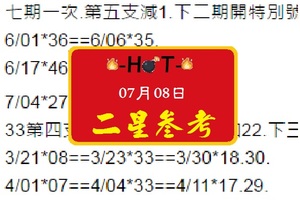 ˇ開心碰ˇ六合彩ˇHOTˇ特別號ˇ七期一次ˇ二星＞參考。2017年7月8日