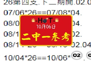 笨鳥先飛~hot今彩10月06日-二中一參考兩碼服用