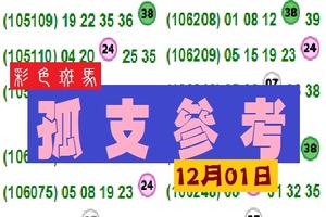 12-01-2017精彩(今彩)孤支~彩色斑馬分享版!!單兵出擊~