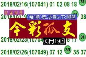 03月19日彩色斑馬孤支今彩539(2018)分享版夠夠夠~!!